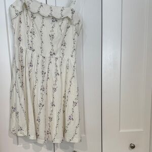 Elegant White and Purple Floral Dress